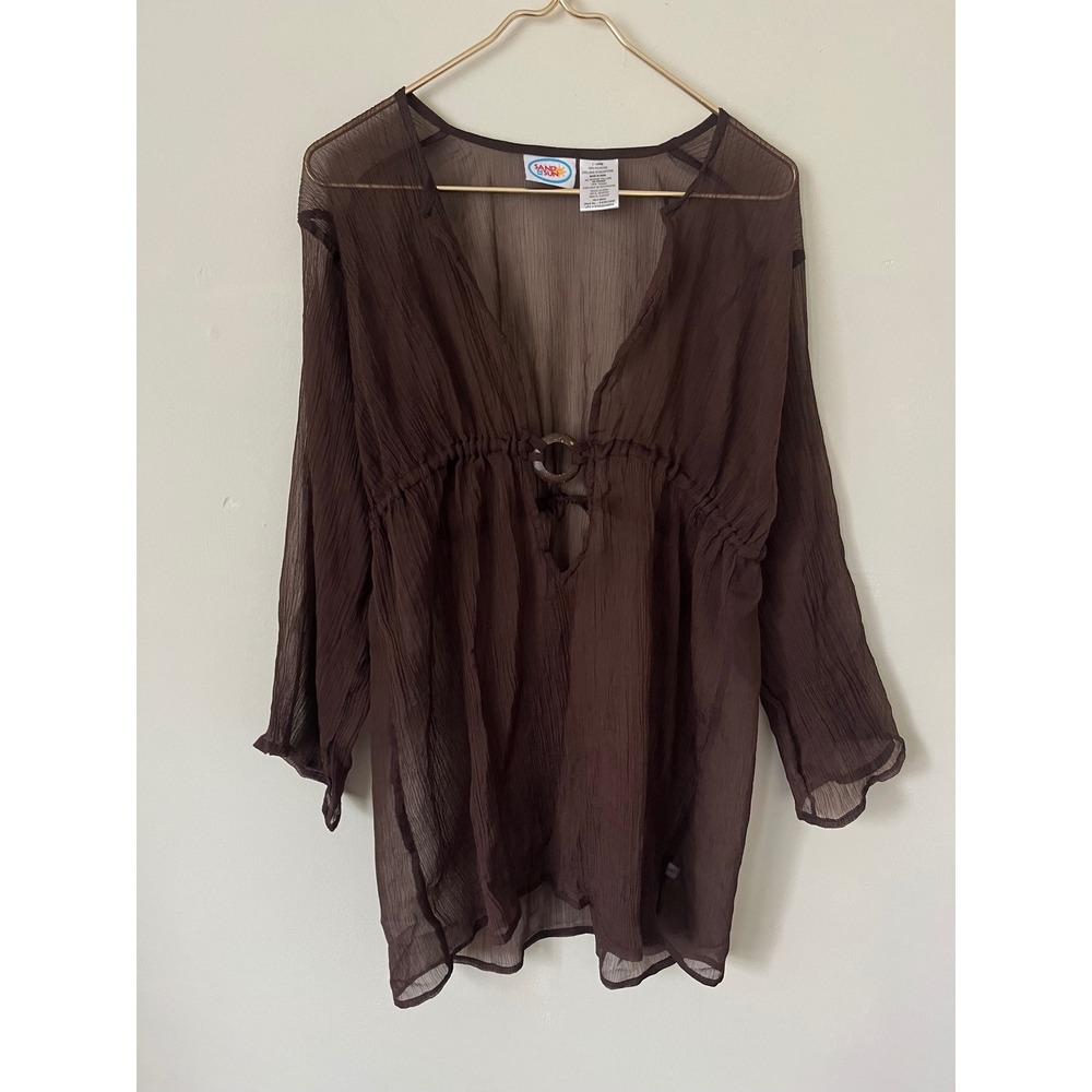 Sand N Sun Brown Sheer O-Ring Beach Cover Up Tunic Resort Wear Womens Large